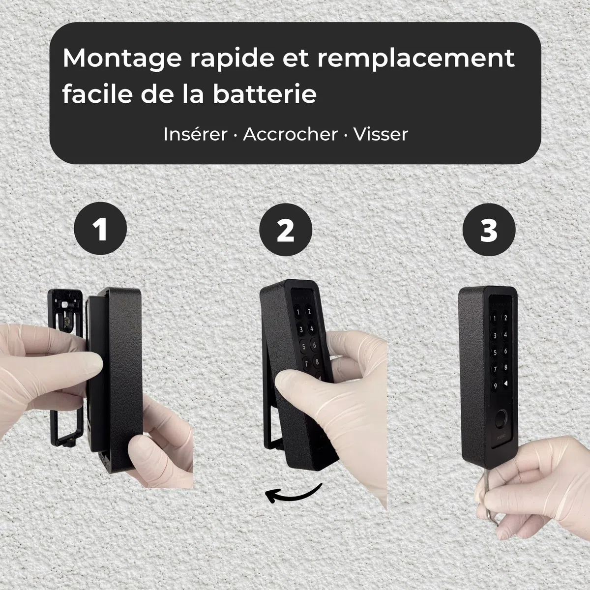 Generisch Support mural compatible avec Nuki Keypad 2 et NFC – Housse de protection antivol avec vis de sécurité Torx – Protection contre les intempéries – Finition imitation plâtre - Noir (avec toit