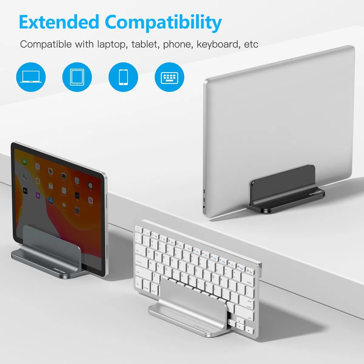 OMOTON Support Vertical réglable en Aluminium pour Ordinateur Portable pour MacBook Pro/Air, etc. (jusqu'à 17,3 Pouces)，Gris