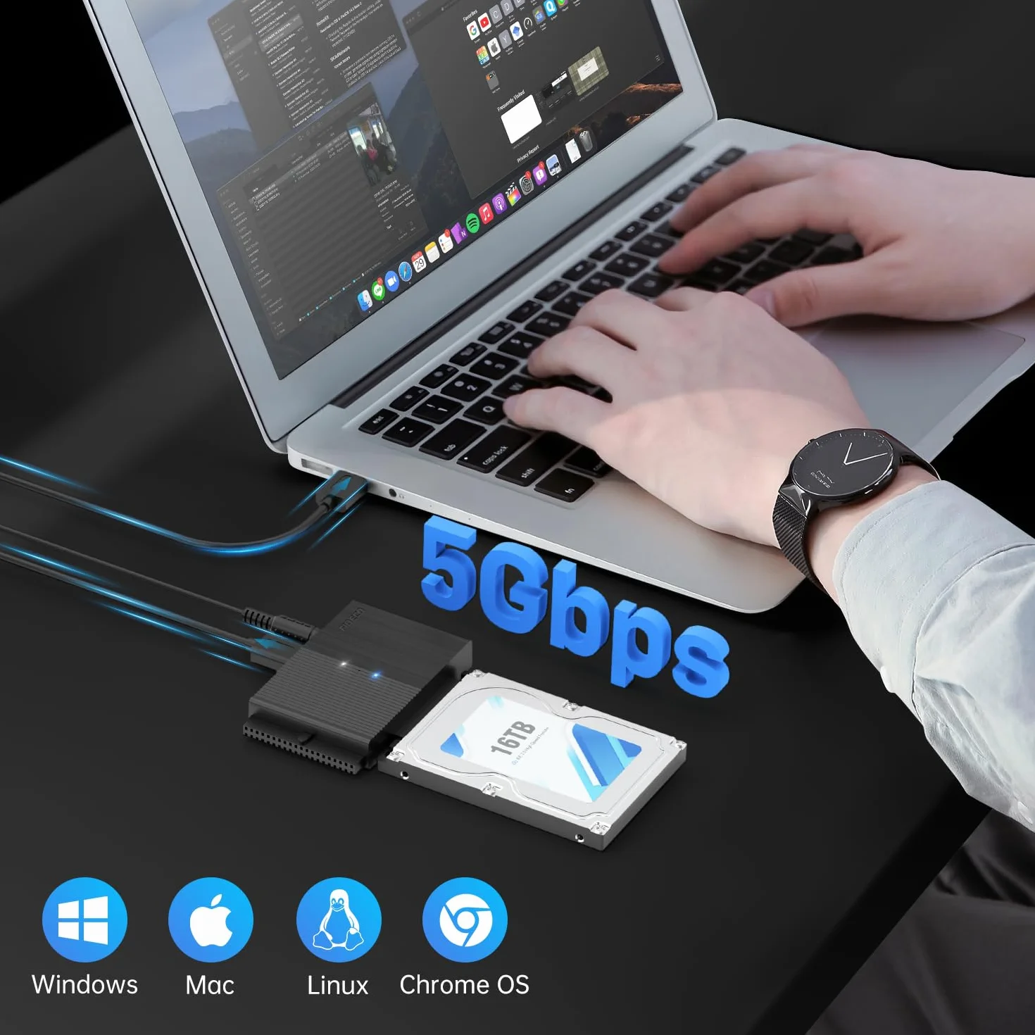 FIDECO Adaptateur Disque Dur USB 3.0 pour 2.5"/ 3.5" HDD/SSD, Convertisseur SATA et IDE avec Alimentation DC 12V 2A