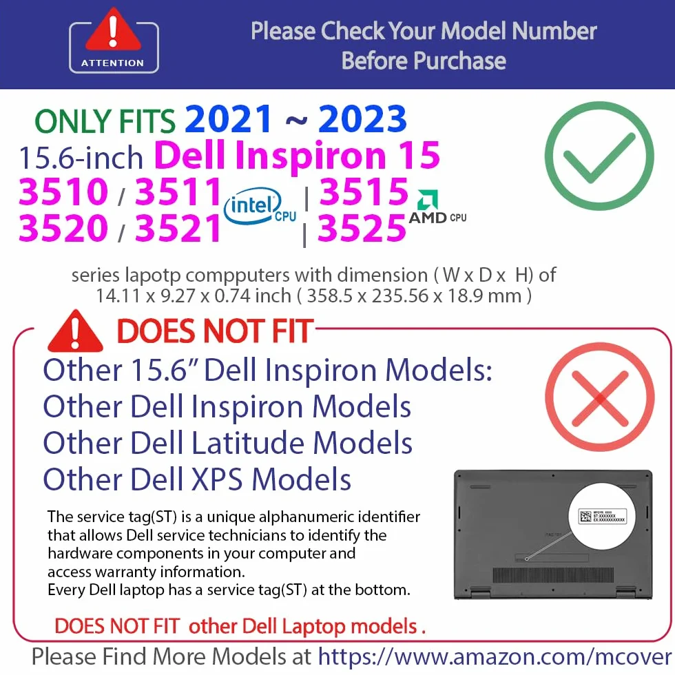 mCover Coque Compatible Uniquement avec Les Portables Dell Inspiron 3510/3511/3515/3520/3521/3525/3530 15,6 Pouce (ne Convient Pas aux Portables Latitude 35xx et Autres modèles) (Aqua)