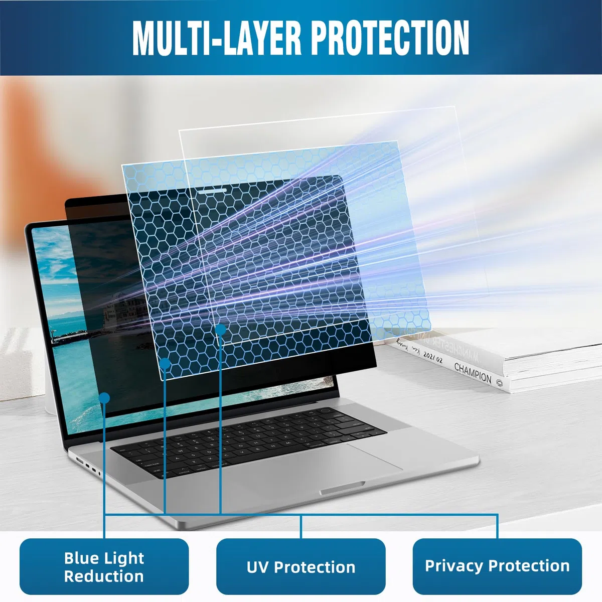 Magnétique Filtre de Confidentialité pour MacBook Air 13,6/13 Pouces (2022-2026, M2 M3 M4 M5), Anti-Lumière Bleue & Reflet Filtre écran Confidentialité Amovible pour MacBook Air 13"