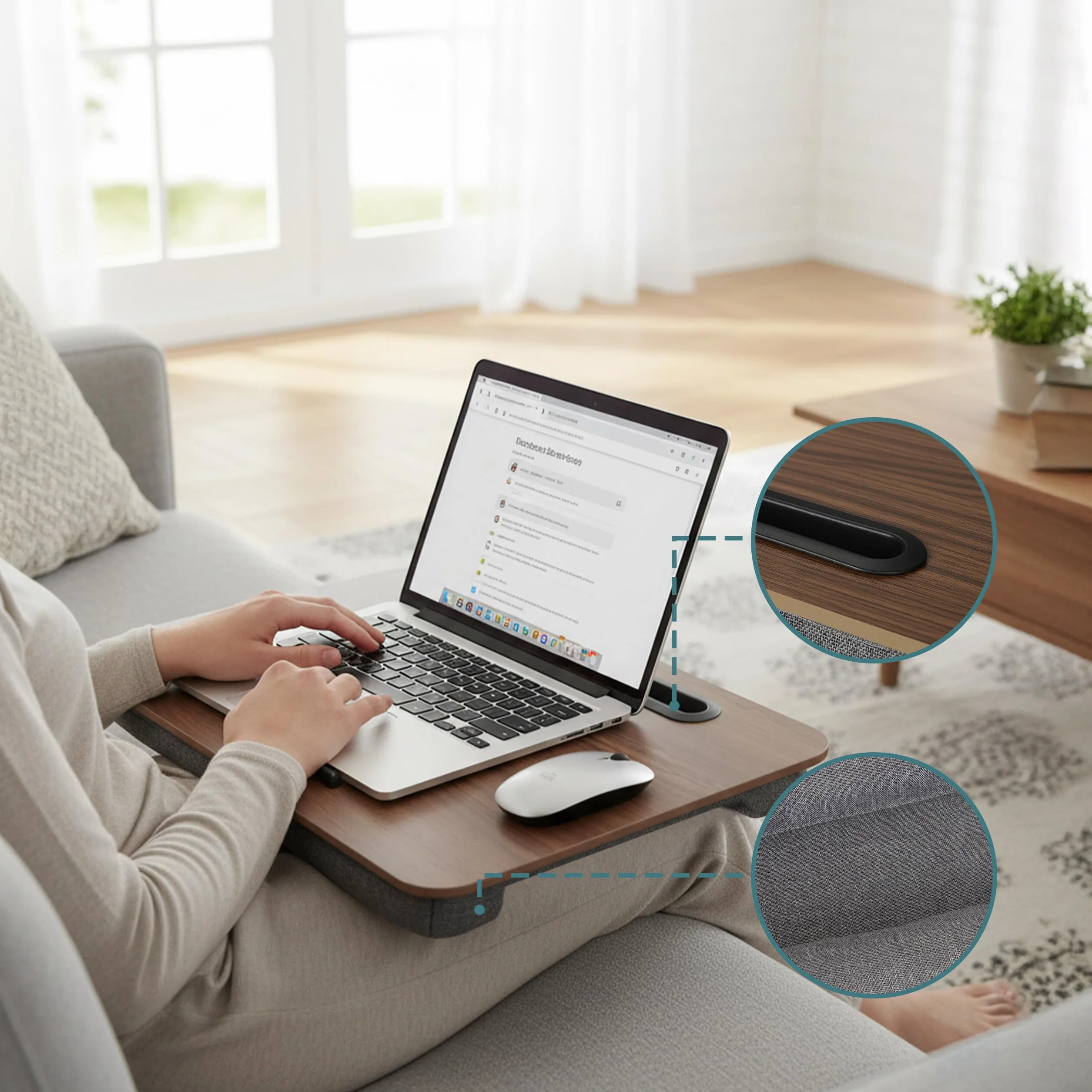 Coussin pour Ordinateur Relaxdays avec Support pour téléphone, 42 x 32 cm, Plateau au lit et sur Le canapé, Marron/Gris