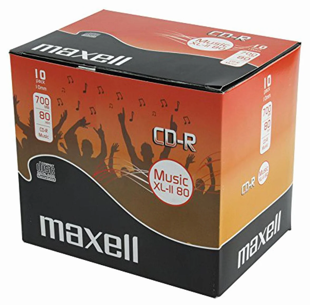 Lot de 10 CD-R Audio Maxell 80 Min., livrés dans boîtier plastique 10mm