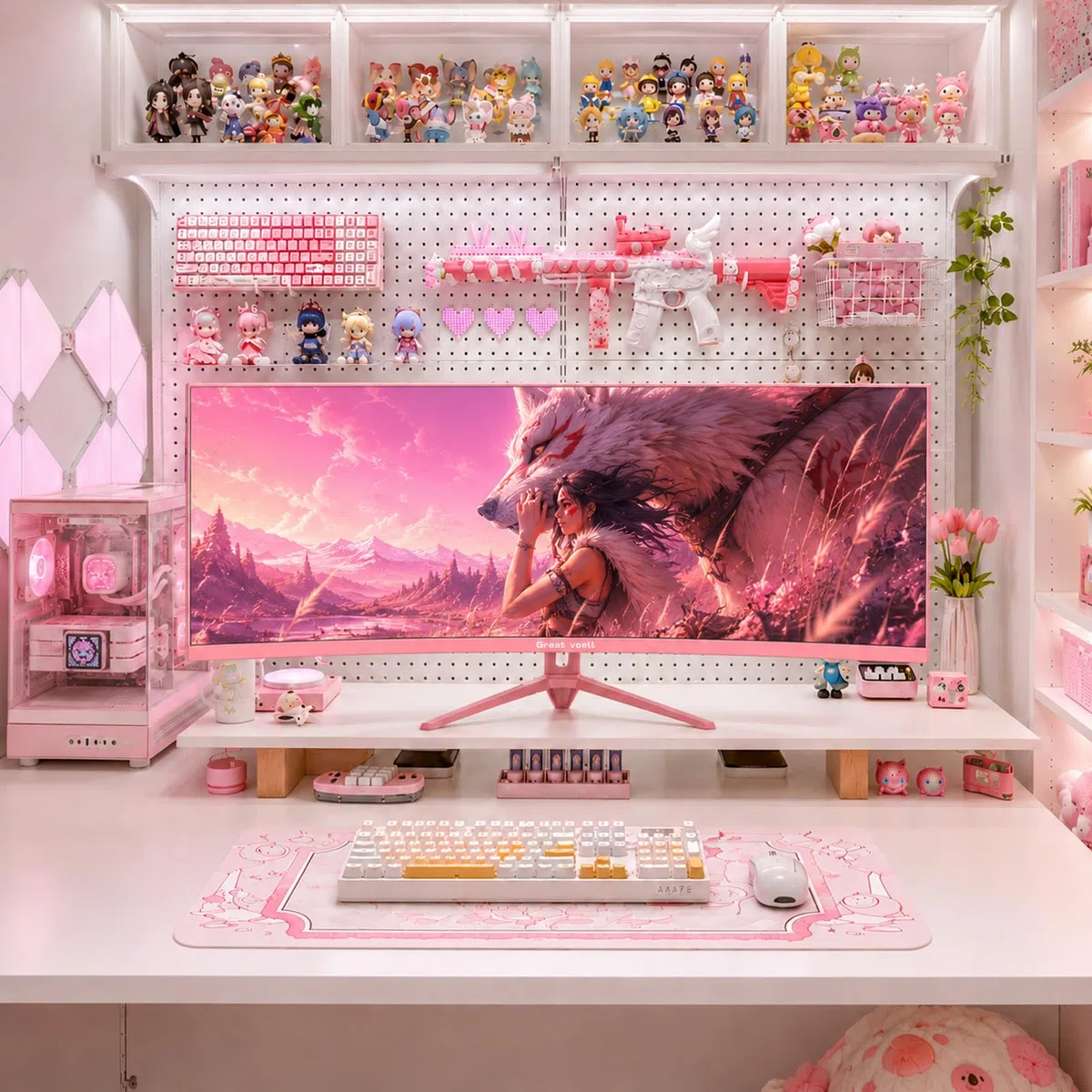 Great voell Écran PC Gamer Incurvé 34 Pouces Rose, UWQHD(3440 x1440), 165Hz, 1500R, Moniteur Gaming Ultrawide 21:9, FreeSync, Dalle VA 127% sRGB, HDR10, HDMI 2.0, DP 1.4, PIP/PBP, VESA