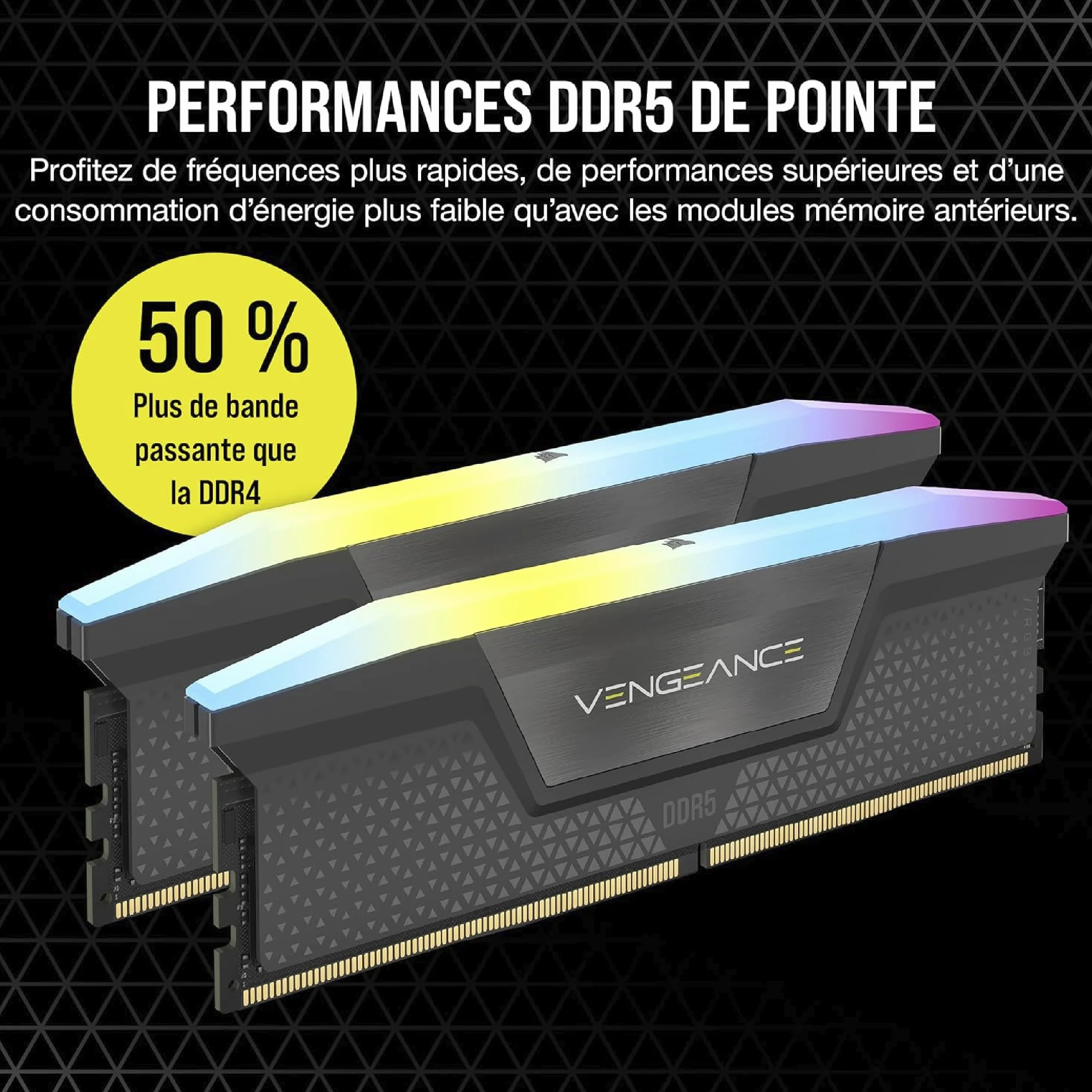 CORSAIR Vengeance RGB DDR5 RAM 32Go (2x16Go) Jusqu'à 6000MHz CL30 AMD Expo Intel XMP 3.0 Mémoire d'Ordinateur – Gris (CMH32GX5M2B6000Z30K)