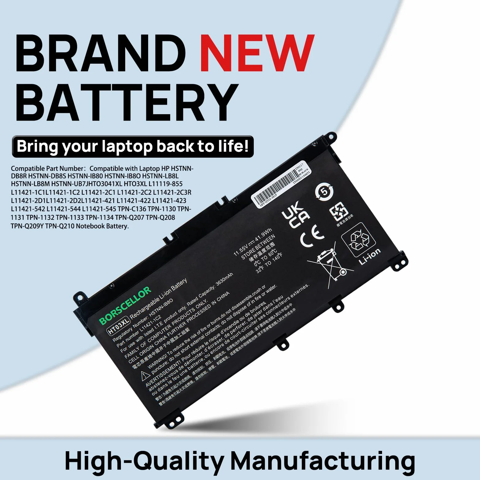 HT03XL L11119-855 Batterie pour ordinateur portable HP Pavilion 14-CE 14-CF 14-CK 14-CM 14-DH 14-DK 14-DF 14-MA 14Q-CS 14Q-CY 15-CS 15-DQ 15-DA 15-DB 15-CW 17-BY 17-CA 240 245 250 255 G7