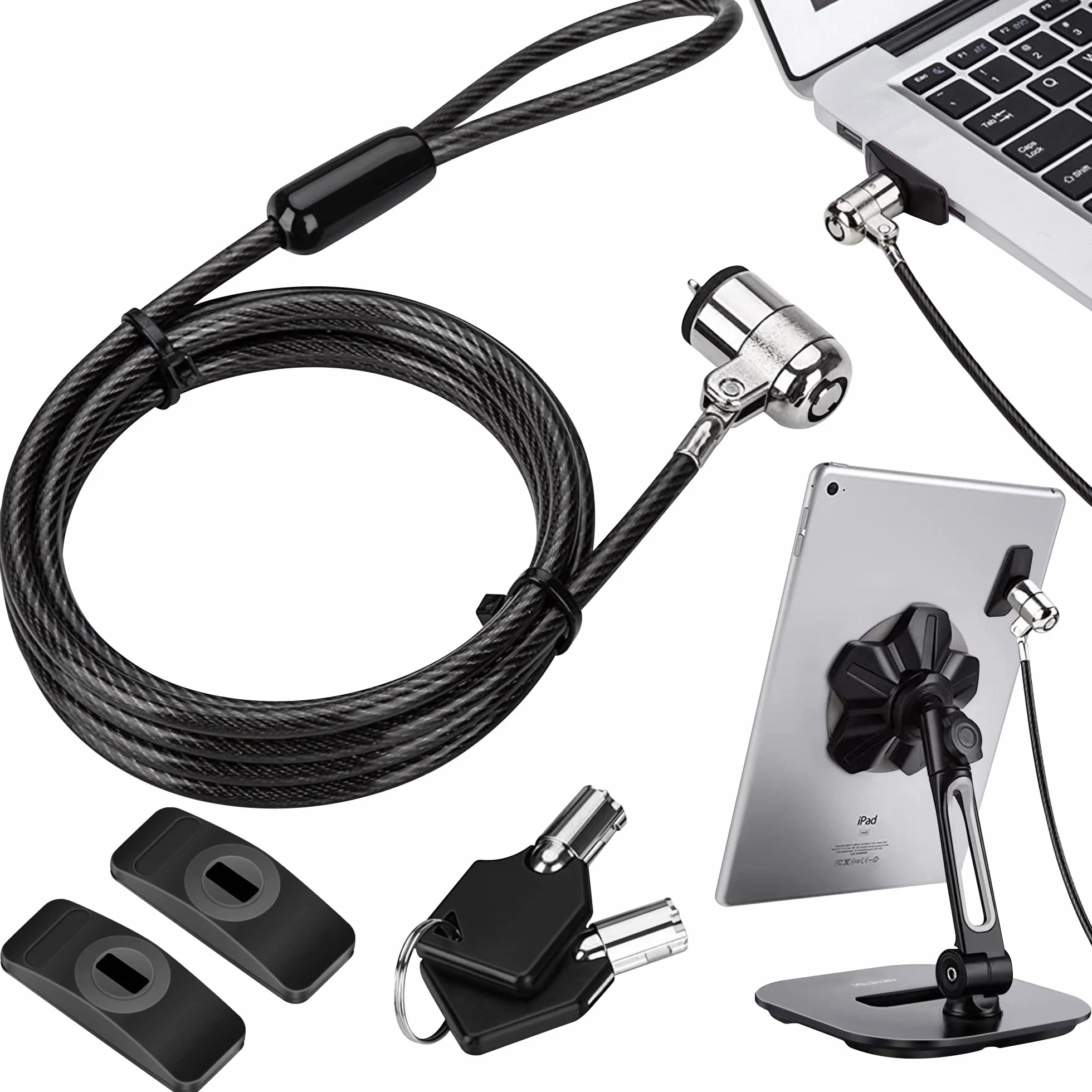 AboveTEK Câble Antivol PC Portable Câble de Sécurité, Kit de Serrure de Sécurité en Acier avec 2 Clés pour Ordinateur Portable Tablette iPad Smartphone Mac iphone Moto Bureau
