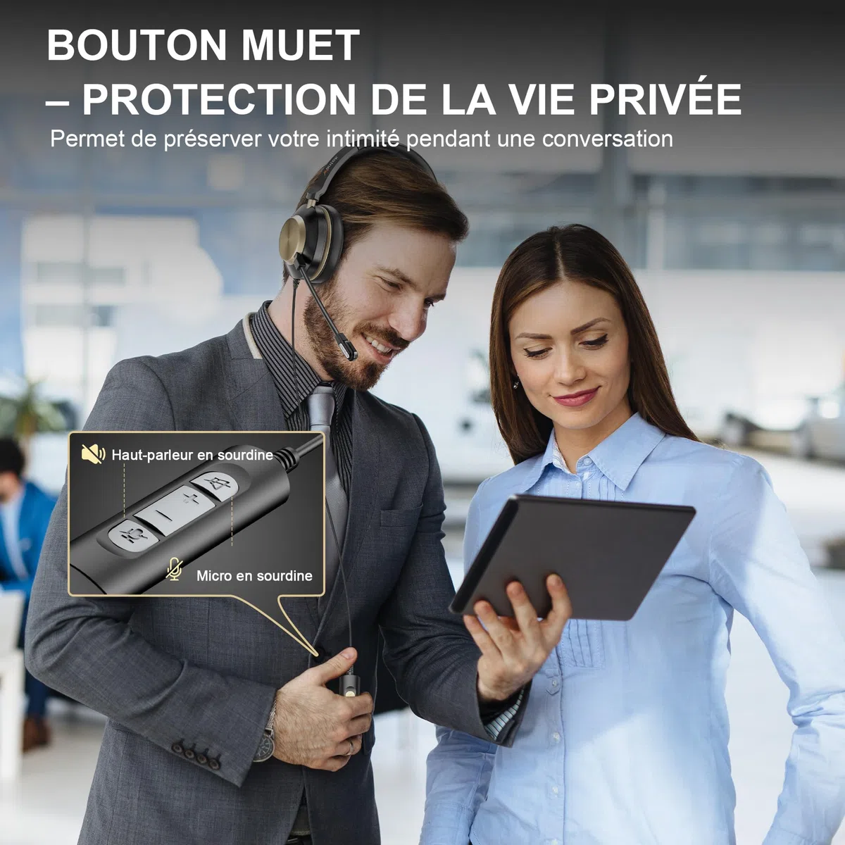 Wantek Casque 882F Stéréo avec Microphone à Réduction de Bruit - 3,5 mm-USB-Type-C pour Ordinateur Portable