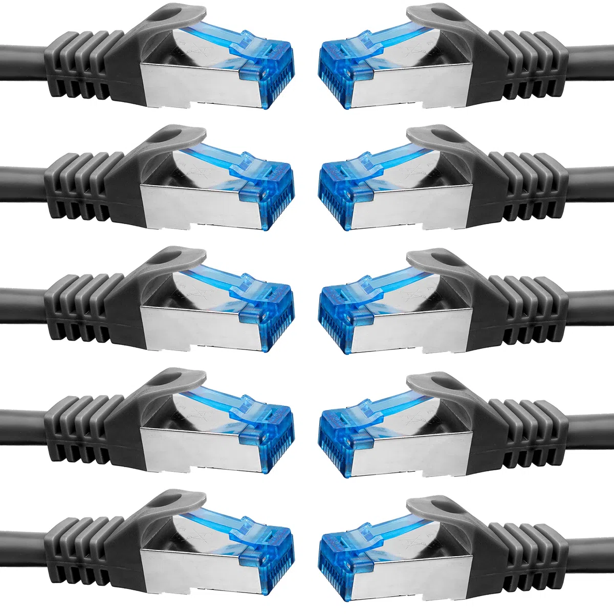 BIGtec Câble Ethernet 0,5m - 10 pièces - RJ45 Super Speed CAT 7 LAN Réseau Internet Compatible CAT7 Noir Compatible Playstation xBox PS5 PS4 Routeur Switch Modem Décodeur TV Box Console de Jeux PC