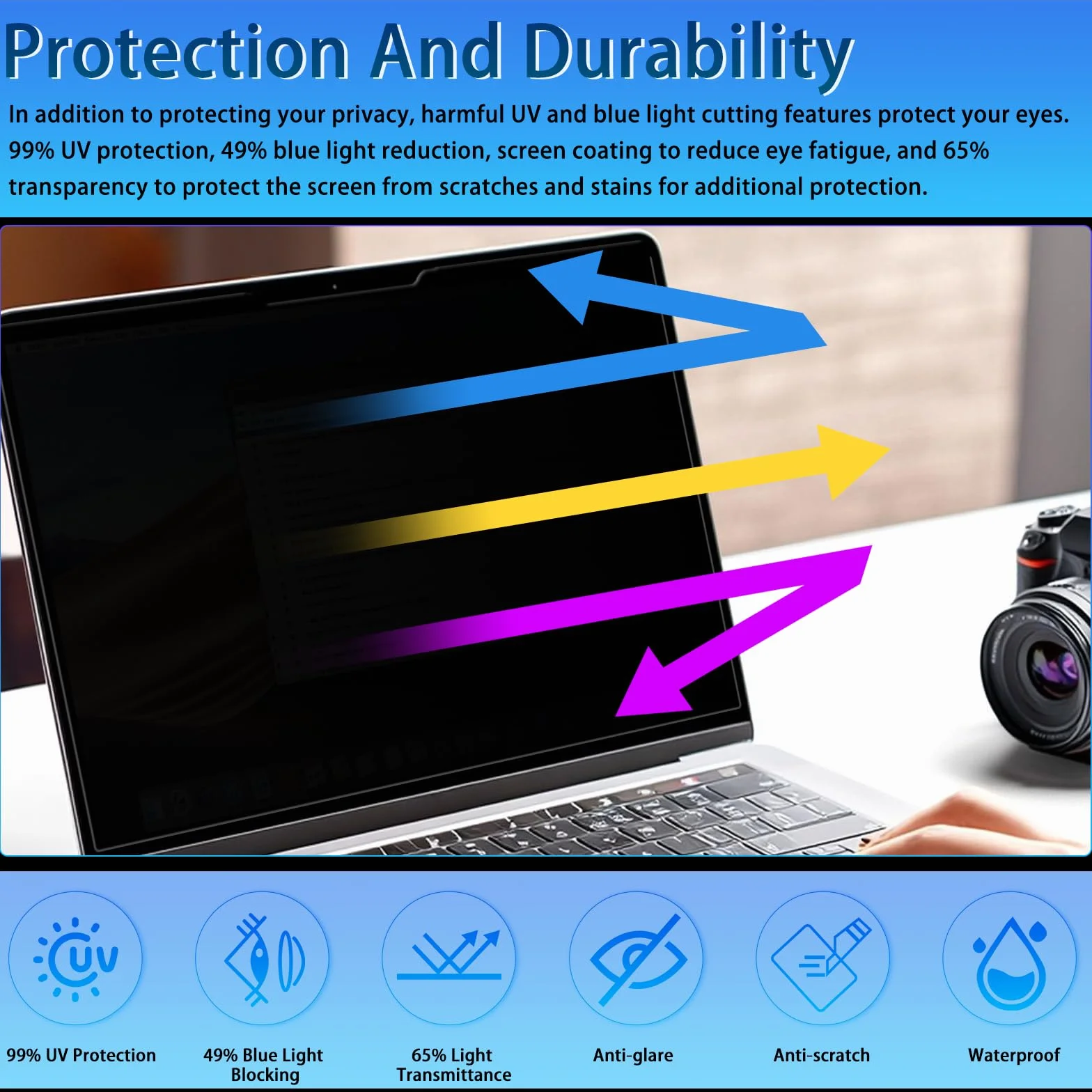 Magnétique Filtre de Confidentialité 13.3 Pouces 16:9,Amovible Protection D'écran Anti Lumiere Bleue Compatible avec HP/Dell/Acer/Lenovo/Thinkpad/ASUS/Sony