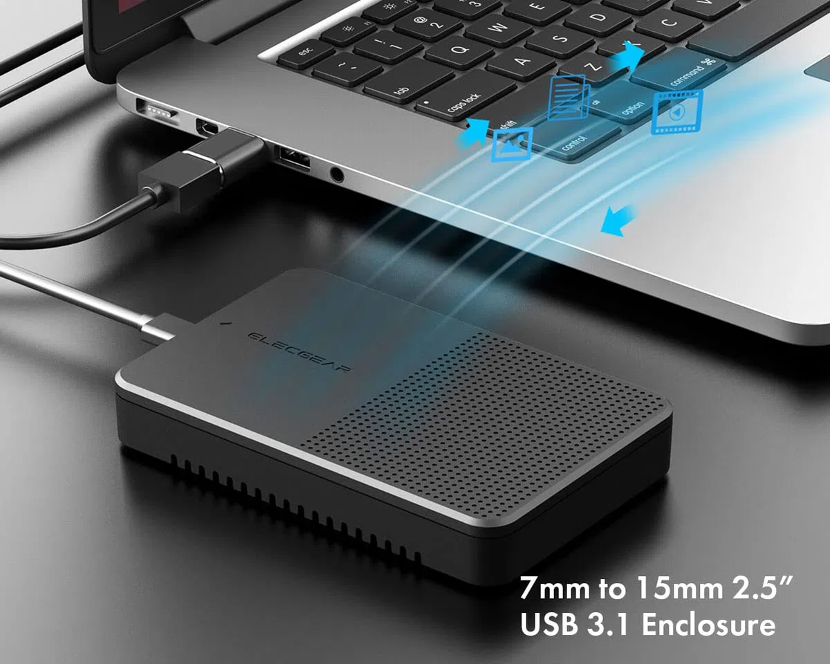 ElecGear USB C 3.1 Gen2 Boîtier Externe pour Disque Dur 2.5'' Pouces de 7mm à 15mm, Adaptateur Case Caddy pour SATA Hard Drive SSD et HDD, Type-A Câble avec USB Type-C Convertisseur