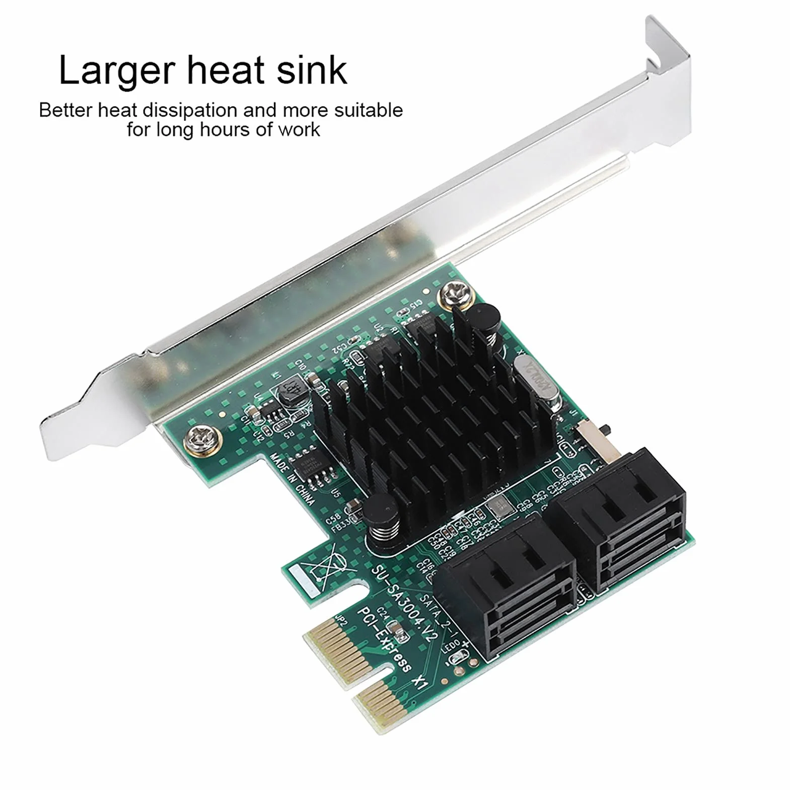 Carte SATA, Contrôleur D'extension PCIE X1 vers 4 Ports SATA 3.0, Adaptateur PCI Express SATA III 6 Gbit/s avec Support à Profil Bas, pour PC