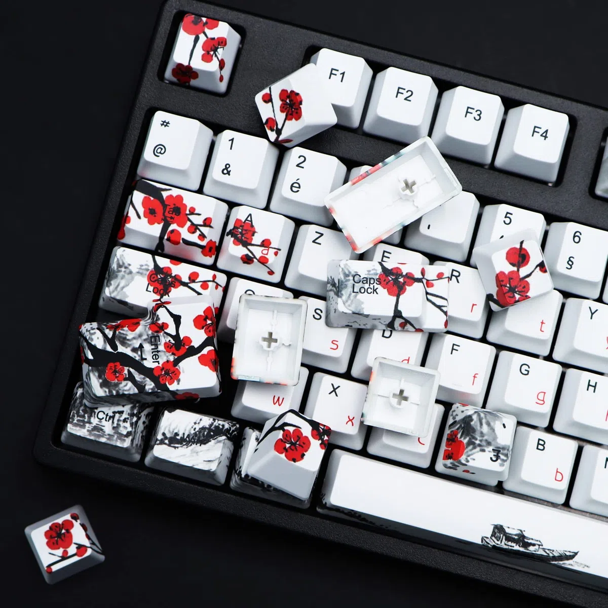 MOLGRIA Lot de capuchons de touches PBT personnalisé 62, 105, 109 pour clavier Gateron Kailh Cherry MX Switch ISO (fleur de prune), avec extracteur