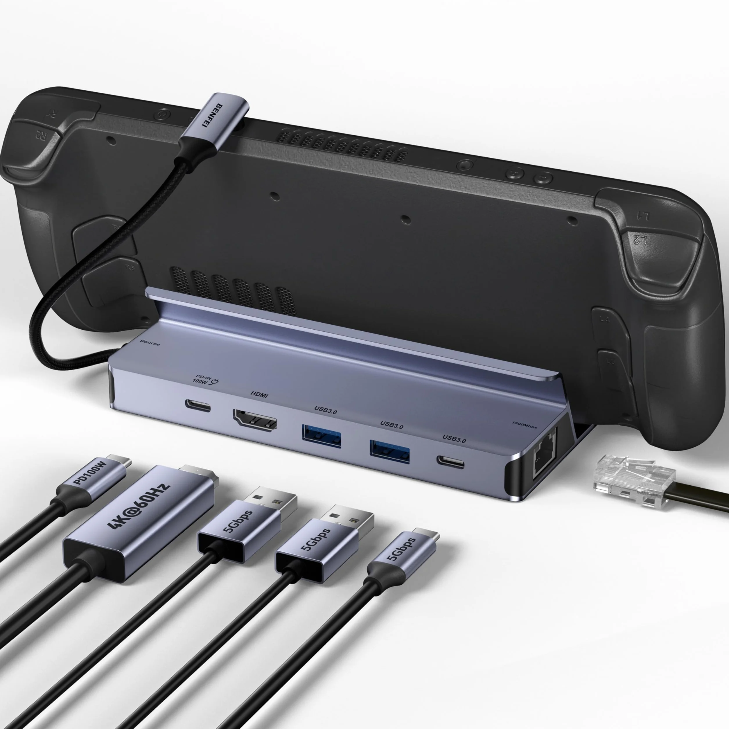 BENFEI Station d'accueil Steam Deck, Dock pour Steam Deck (OLED)/ROG Ally/Legion Go, Hub USB C 6-en-1 avec HDMI 4K@60Hz, Ethernet 1 Gbit/s, 1x USB-C, 2X USB 3.0, Charge PD 100W