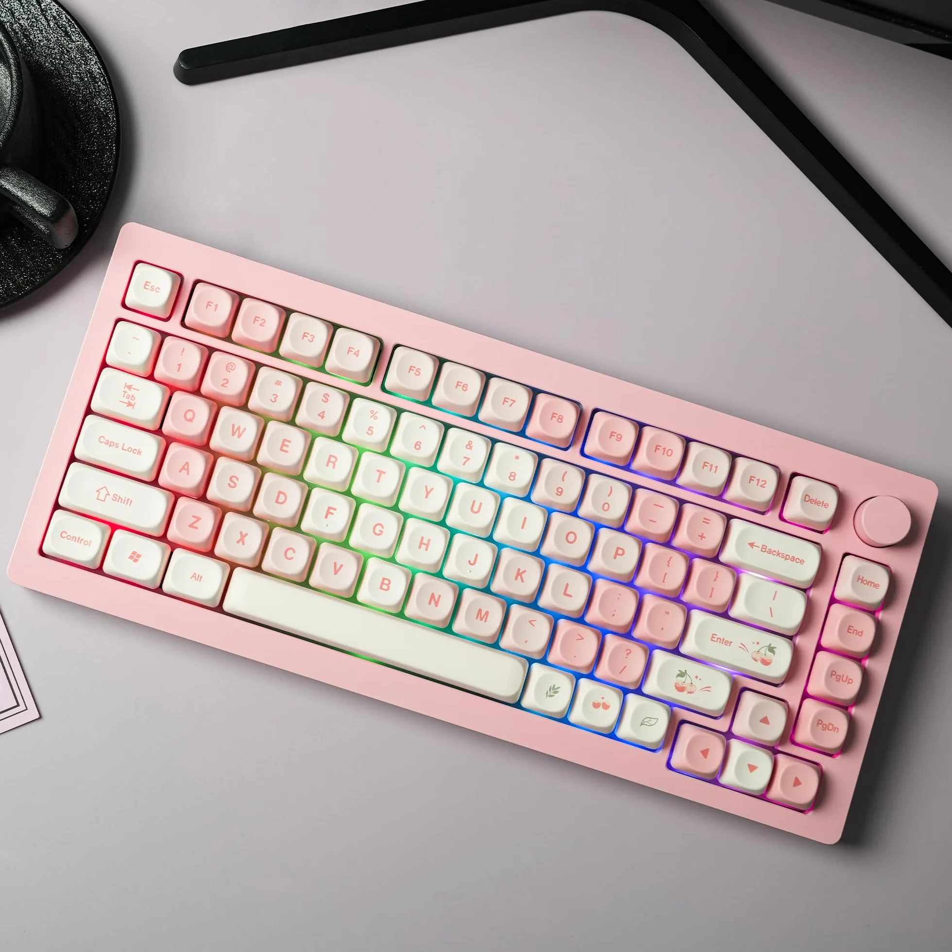 Touches PBT 143, MOA Profile Dye-Sublimation, Custom Keycaps Set ANSI/ISO UK pour 61/64/68/84/87/100/104/108 pour Cherry MX Claviers Mécaniques, Rose (Seulement Touches)