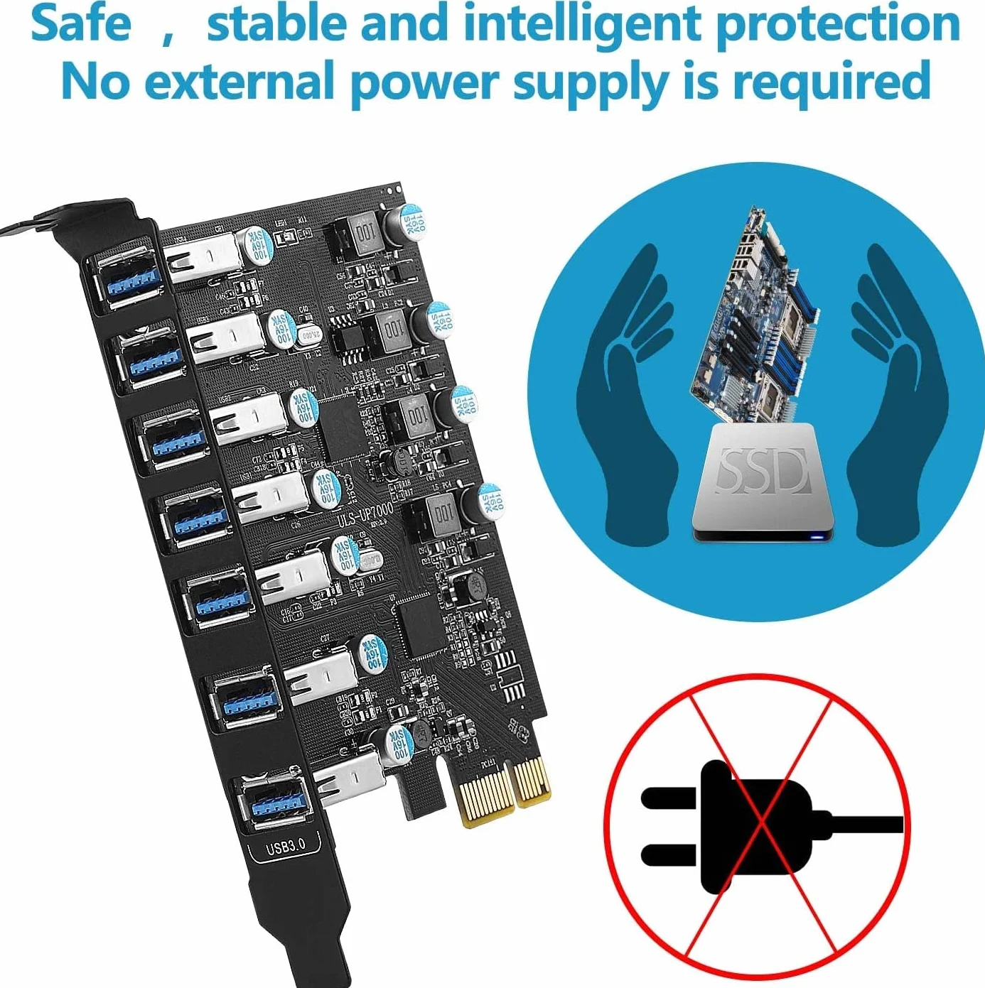 Carte PCI Express USB 3.0 5Gbps 7 Ports, FARBOKO Carte d'extension PCIe USB Interne für Desktop PC Windows