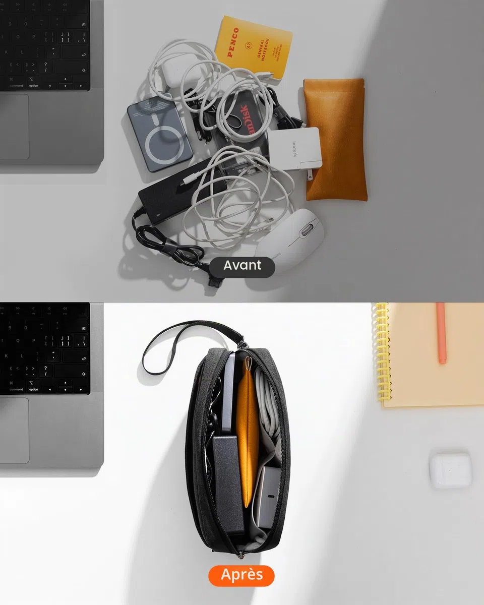 Inateck Sac de Rangement Câbles,Sac de Voyage Organisateur résistant aux éclaboussures, Pochette pour Accessoires électroniques, Compatible avec la Souris,Les câbles,l'alimentation Mobile, la clé USB