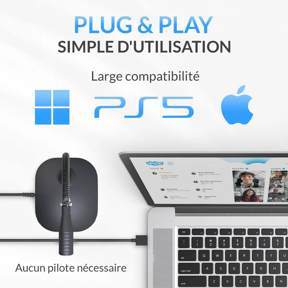 KLIM Talk - Microphone USB PC et Mac - Compatible avec Tout Ordinateur - Micro de Bureau Professionnel - Audio Haute Définition - Nouvelle Version - Noir
