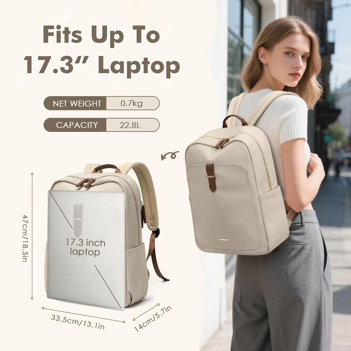 Sac à dos pour ordinateur portable pour femme, sac à dos de travail décontracté, sac à dos de voyage