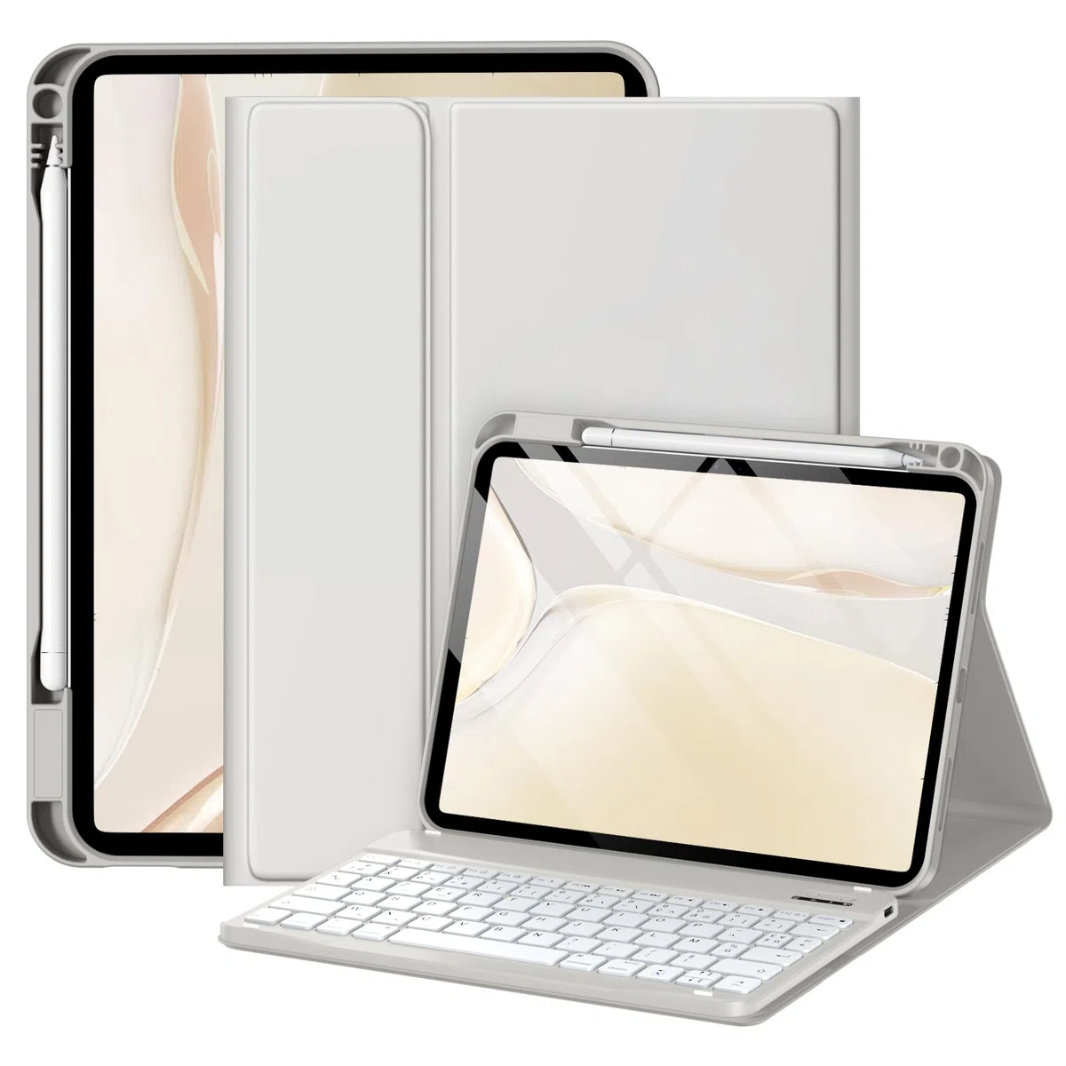 drivego Coque Clavier pour iPad A16 11/10 Ème Generation (11 Pouces 2025/10.9 Pouces 2022), Étui Keyboard à Touches Anti-Arrachage avec Porte Crayon, AZERTY Layout pour iPad 10eme/11eme, Gris Clair