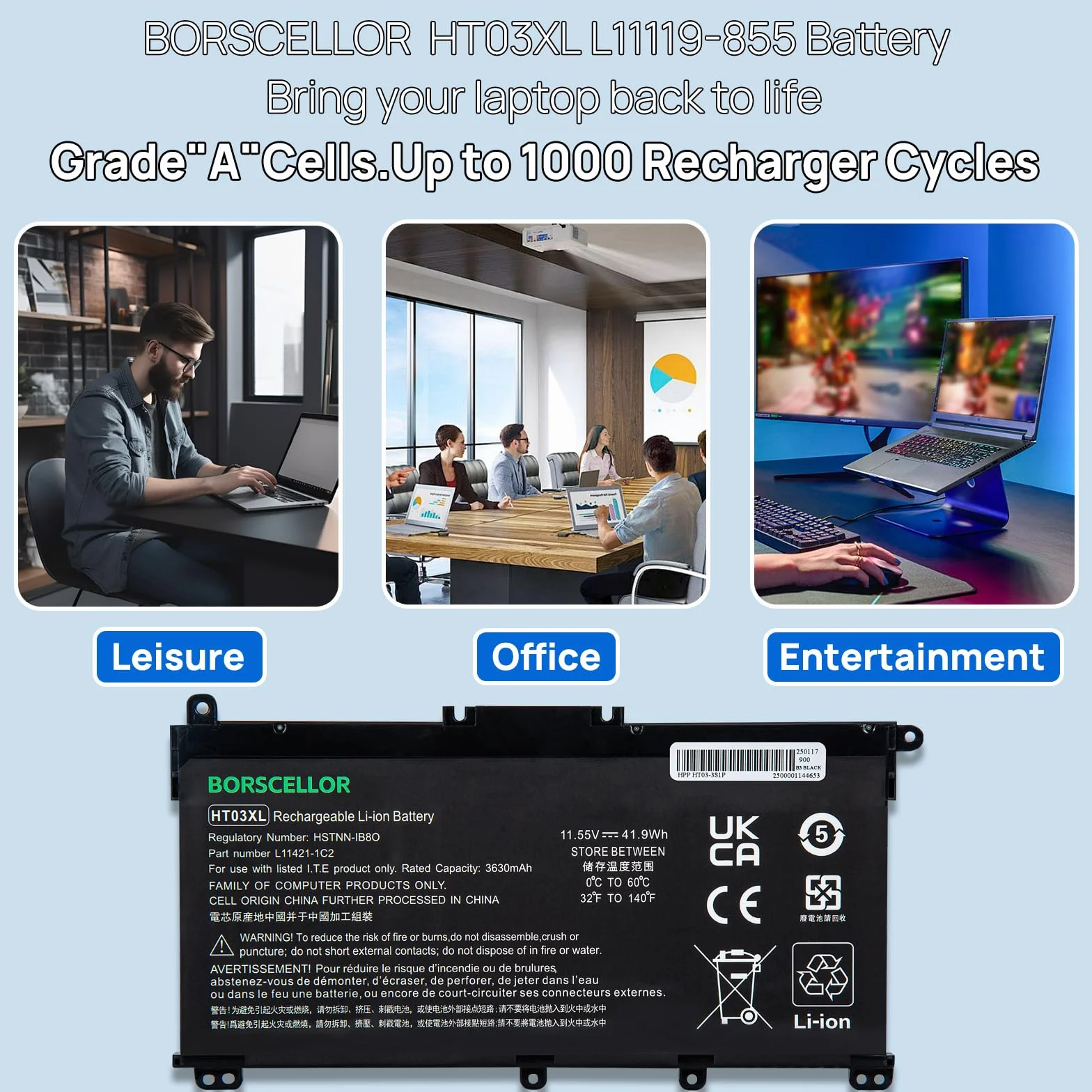 HT03XL L11119-855 Batterie pour ordinateur portable HP Pavilion 14-CE 14-CF 14-CK 14-CM 14-DH 14-DK 14-DF 14-MA 14Q-CS 14Q-CY 15-CS 15-DQ 15-DA 15-DB 15-CW 17-BY 17-CA 240 245 250 255 G7