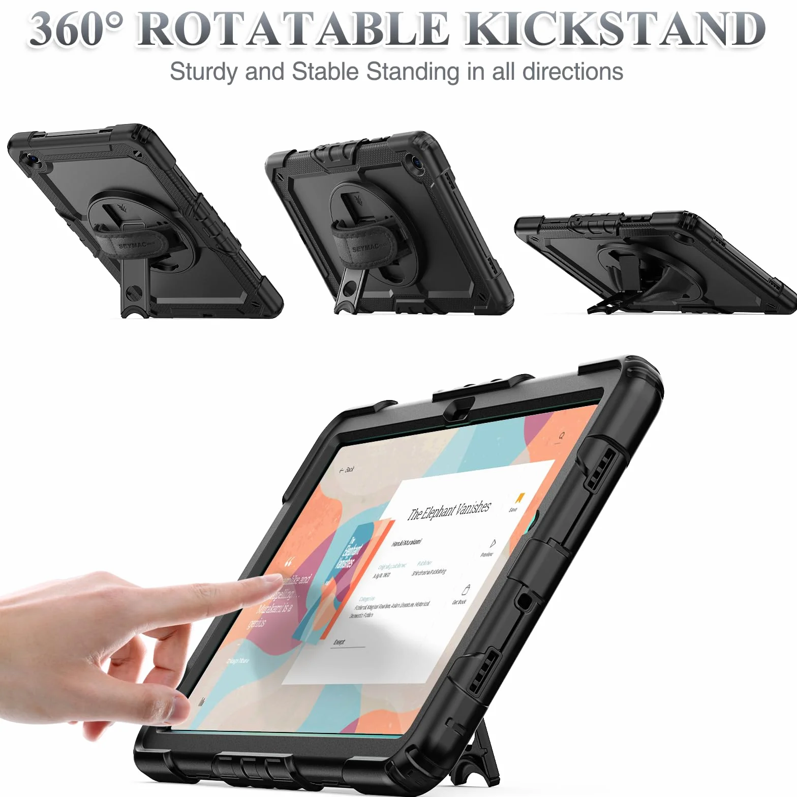 SEYMAC stock Coque pour Samsung Galaxy Tab A11+ Plus 11'' 2025/ A9+ Plus 11'' 2023, Coque Antichoc avec Protecteur D'écran Porte-Stylo [Dragonne Rotative à 360] et Support, Noir