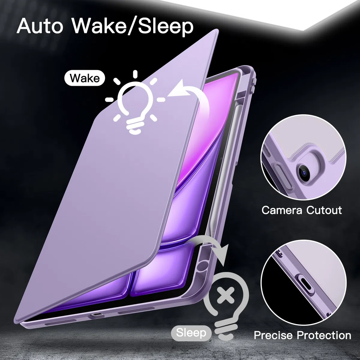 JETech Coque Rotatif pour iPad Air 13 Pouces M4/M3/M2 (2026/2025/2024) avec Porte-Pencil, Étui Housse de Support de Protection Rotatif à 360 Degrés Dos Transparent (Violet)