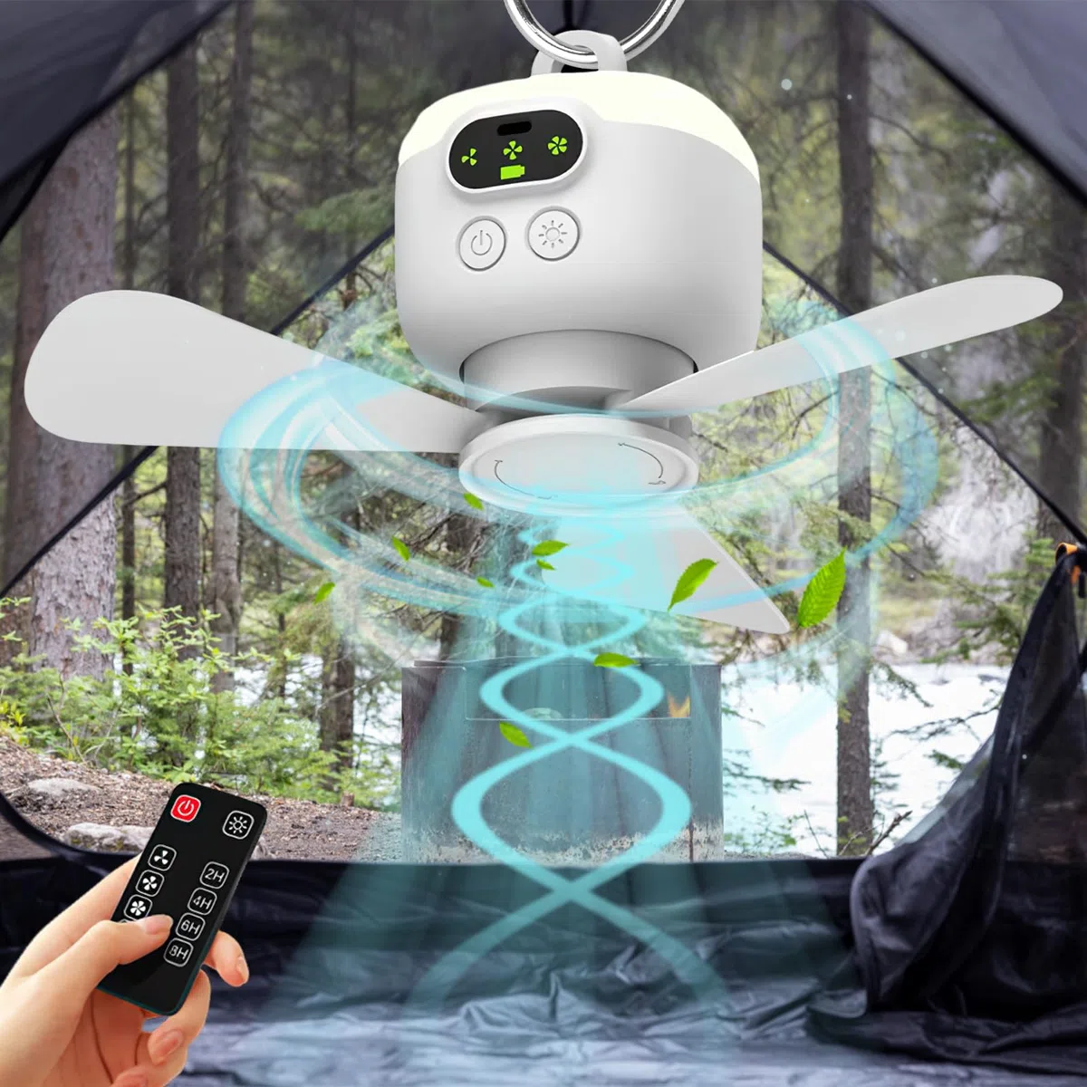 EagerMinds Lampe LED avec Ventilateur de Camping Rechargeable USB - 3 Vitesses - Pour la Pêche, la Randonnée, l'Extérieur