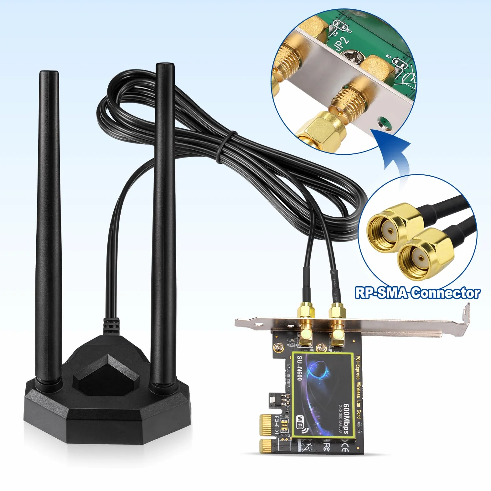 Eightwood Antenne WiFi Double Bande 2.4 GHz/5 GHz RP-SMA avec Base magnétique Antenne câble d'extension de 2 m pour PC de Bureau, Carte PCI, PCIe, WiFi, Bluetooth, routeur réseau sans Fil