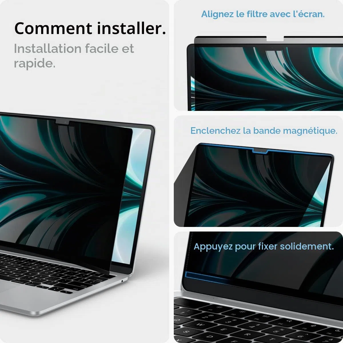 Spigen SafeView Filtre de Confidentialité Protection Écran pour MacBook Air 13 Pouces (M5 (2026) / M4 (2025) / M3(2024) / M2 (2022)), 1 Unité, Anti-espion, Extreme Résistant aux Rayures