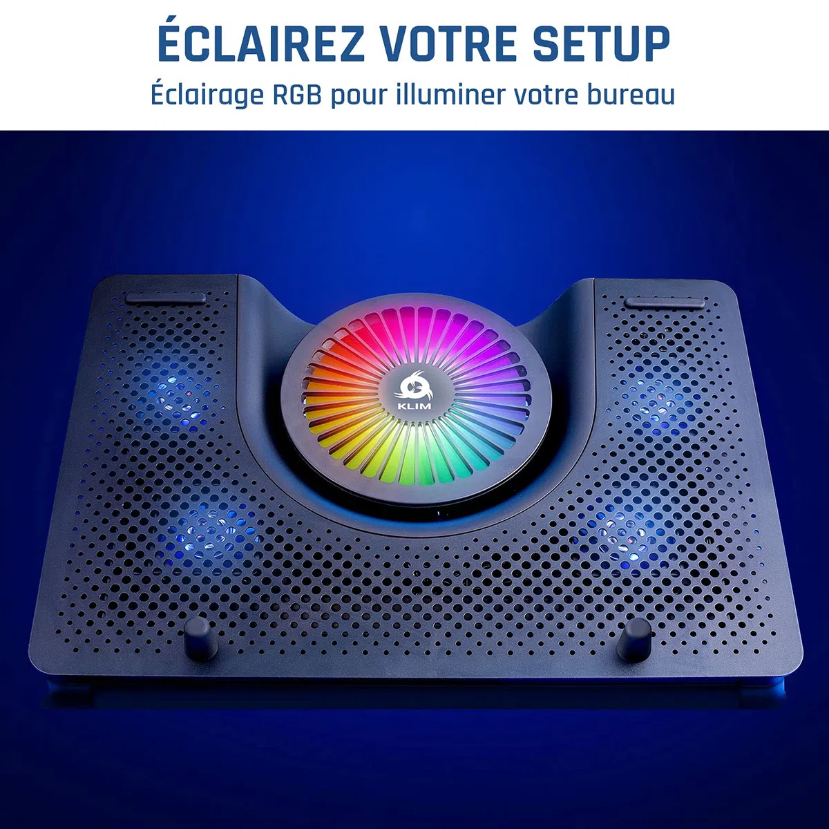 KLIM Nova - Refroidisseur PC Portable - 11" à 17" - Éclairage RGB - Support Ordinateur Portable Gaming - Ventilateur USB - Stable et Silencieux - Compatible avec Mac et PS4 - Nouveauté