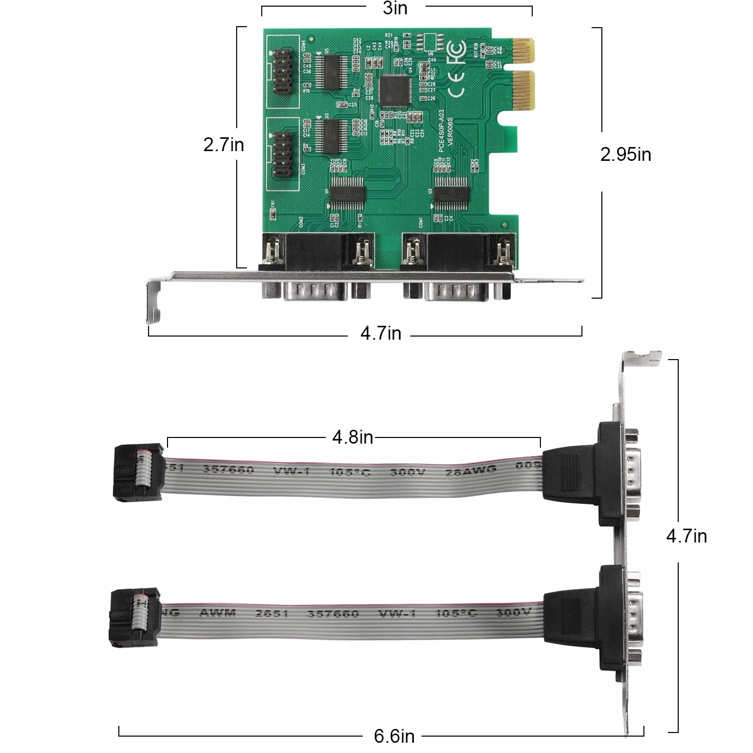 Carte d'extension PCI-Express 1X vers 4 Ports série - Adaptateur 4X DB9 RS232 COM Port pour Réseaux Série et Terminaux POS